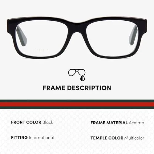 GUCCI GG0343O 007 Black Mens Rectangle Full Rim Eyeglasses 57-18-150 B:41 2